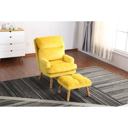 Soft Comfortable 1pc Accent Click Clack Chair with Ottoman Yellow Fabric Upholstered Oak Finish Legs Living Room Furniture