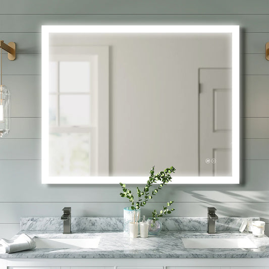 40x32 Inch LED Bathroom Mirror, Bathroom Vanity Mirror with Lights, Backlit and Front Lighted Mirror for Bathroom, Anti-Fog Dimmable Makeup Lighted Mirror with Touch Button, Horizontal/Vertical