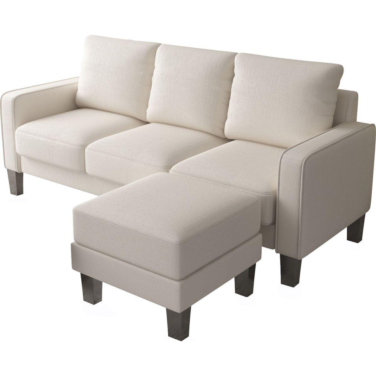 Modern Living Room Furniture L Shape Sofa with Ottoman in Beige Fabric