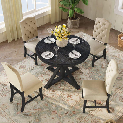 Functional Furniture Retro Style Dining Table Set with Extendable Table and 4 Upholstered Chairs for Dining Room and Living Room (Espresso)