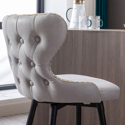 Counter Height 25" Modern Leathaire Fabric bar chairs, 180 degree Swivel Bar Stool Chair for Kitchen, Tufted Gold Nailhead Trim Bar Stools with Metal Legs, Set of 2 (Light Gray)