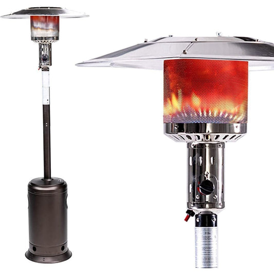 Outdoor Patio Propane Heater with Portable Wheels 47,000 BTU 88 inch Standing Gas Outside Heater Stainless Steel Burner Commercial & Residential Hammered Black for Party Restaurant Garden Yard-Smocha