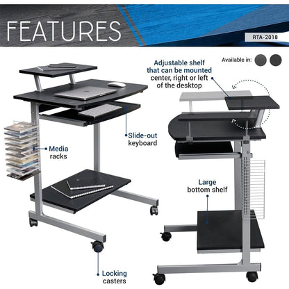 Compact Computer Cart With Storage, Graphite