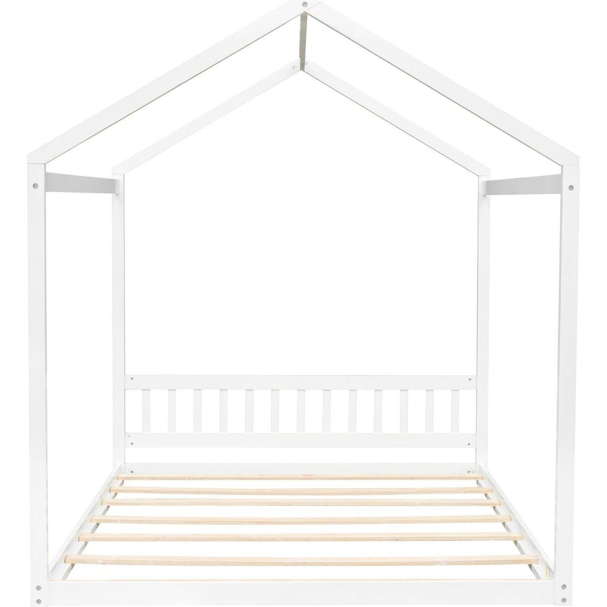 Queen Size Wooden House Bed with Headboard, White - Streamdale Furniture