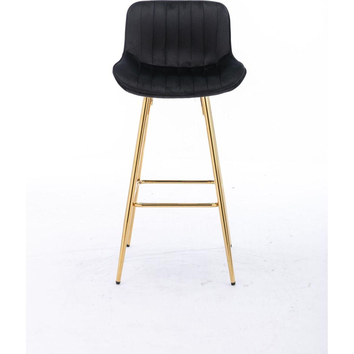 26 Inch Set of 2 Bar Stools, with Chrome Footrest Velvet Fabric Counter Stool Golden Leg Simple Bar Stool, BLACK
