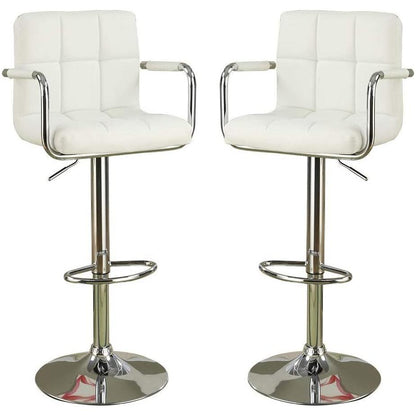 White Faux Leather Bar Stool Counter Height Chairs Set of 2 Adjustable Height Kitchen Island Stools Armrest Chairs