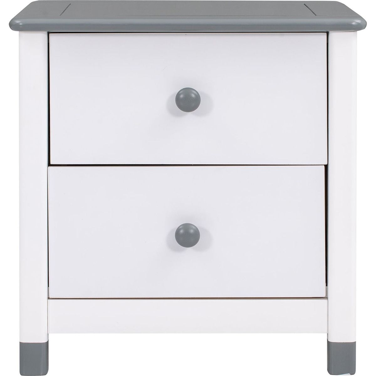 Wooden Nightstand with Two Drawers for Kids, End Table for Bedroom, White+Gray