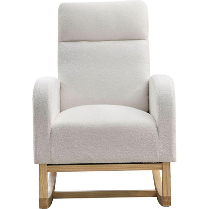 27.6"W Modern Accent High Backrest Living Room Lounge Arm Rocking Chair, Two Side Pocket, Teddy White (Ivory)