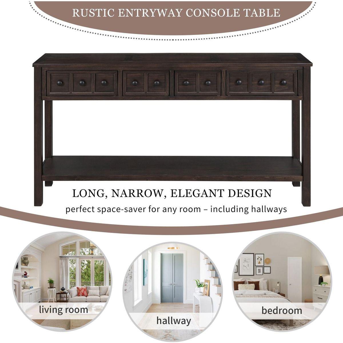 Rustic Entryway Console Table, 60" Long Sofa Table with two Different Size Drawers and Bottom Shelf for Storage (Espresso)