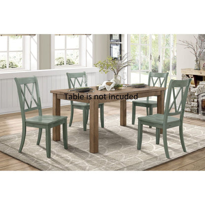 Casual Teal Finish Chairs Set of 2 Pine Veneer Transitional Double-X Back Design Dining Room Chairs