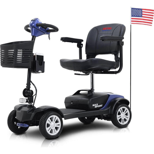 MAX SPORT BLUE 4 Wheels Outdoor Compact Mobility Scooter with 2 in 1 Cup & Phone Holder
