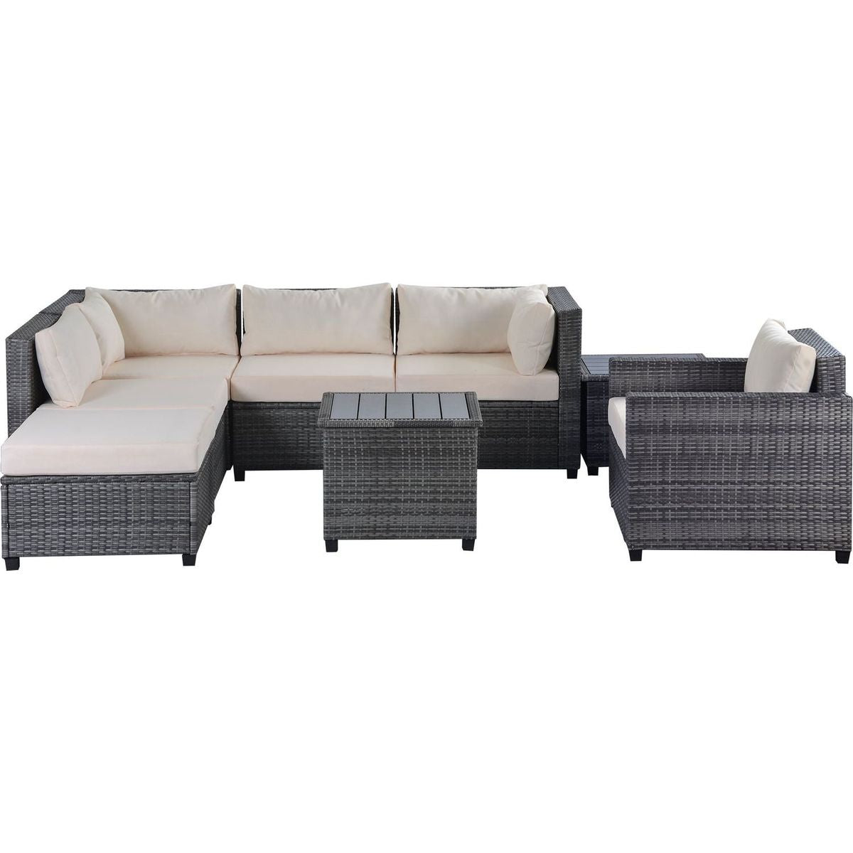 8 Piece Rattan Sectional Seating Group with Cushions, Patio Furniture Sets, Outdoor Wicker Sectional