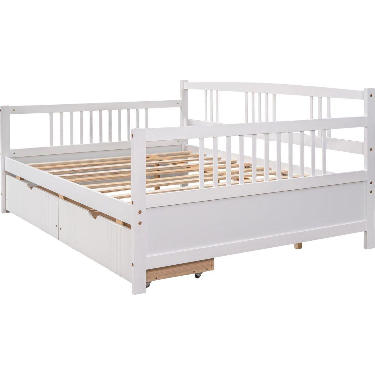 Full Size Daybed Wood Bed with Two Drawers, White - Streamdale Furniture