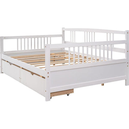Full Size Daybed Wood Bed with Two Drawers, White - Streamdale Furniture