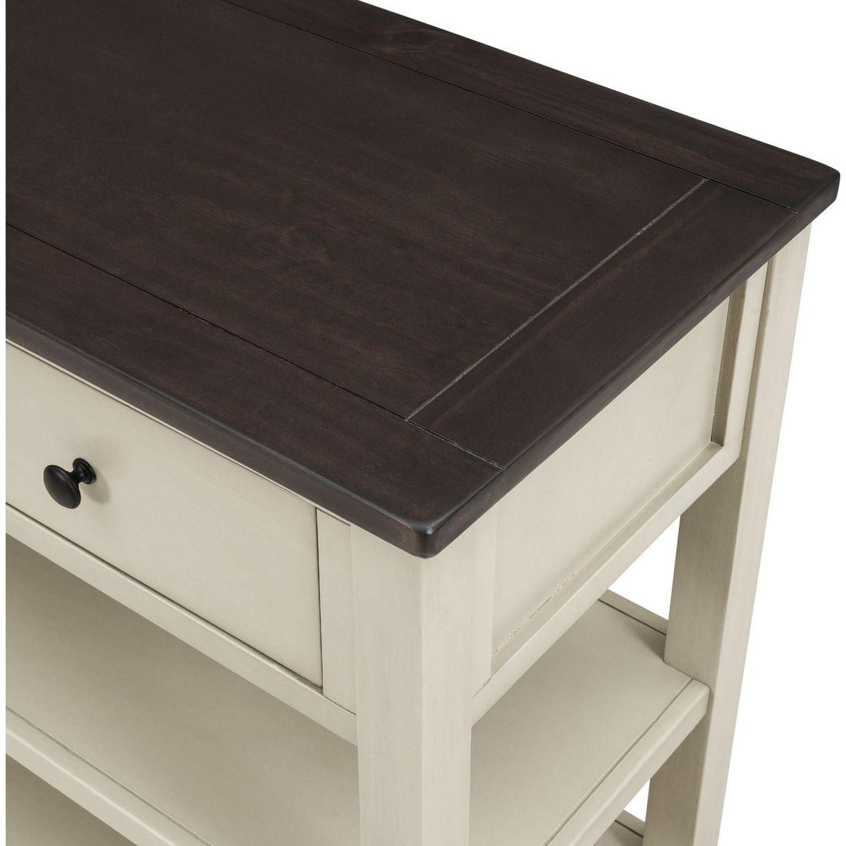 Retro Design Console Table with Two Open Shelves, Pine Solid Wood Frame and Legs for Living Room (Espresso+Beige)