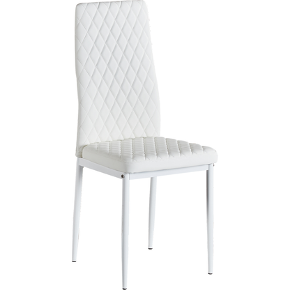 White modern minimalist dining chair fireproof leather sprayed metal pipe diamond grid pattern restaurant home conference chair set of 6