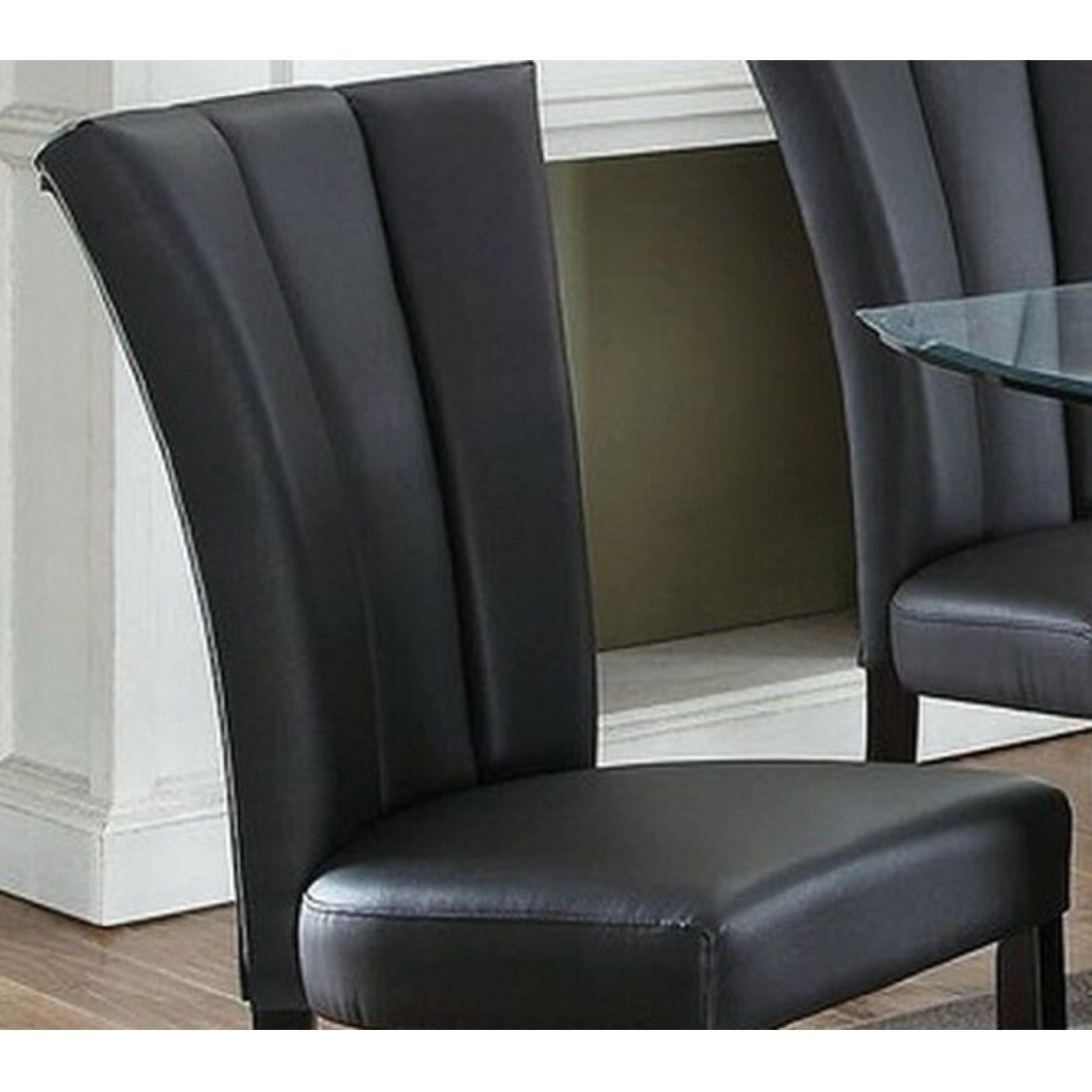 Black Faux Leather Upholstered Lines back Set of 2pc Chairs Dining Room Wide Flair back Chair