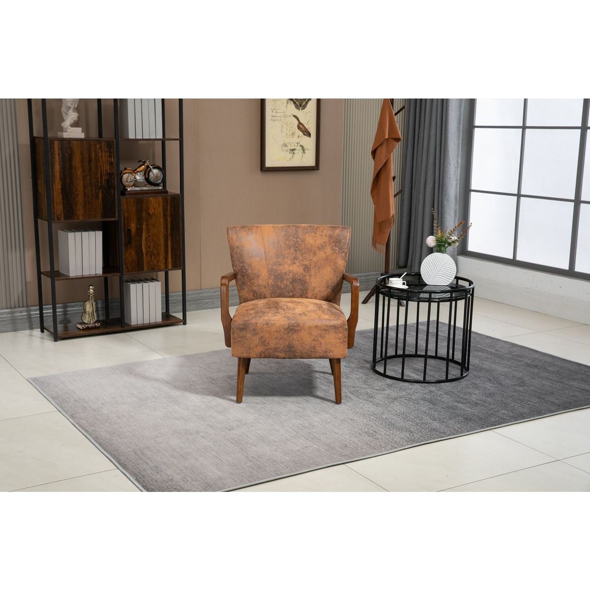 Wood Frame Armchair, Modern Accent Chair Lounge Chair for Living Room