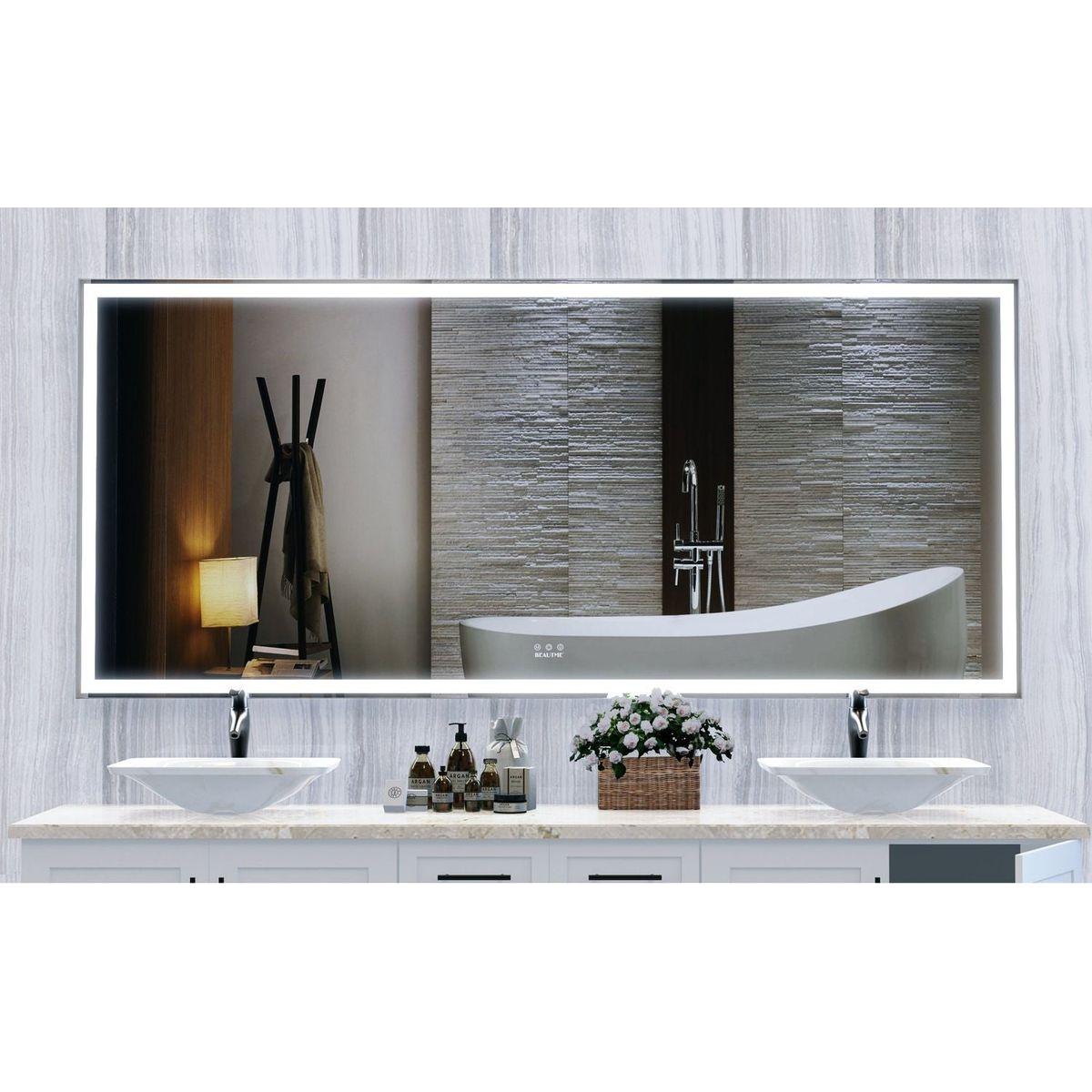 72X32 inch Oversized LED Bathroom Mirror Wall Mounted Mirror with 3 Color Modes Aluminum Frame Wall Mirror Large Full Length Mirror with Lights Lighted Full Body Mirror for Bedroom Living Room, Silver