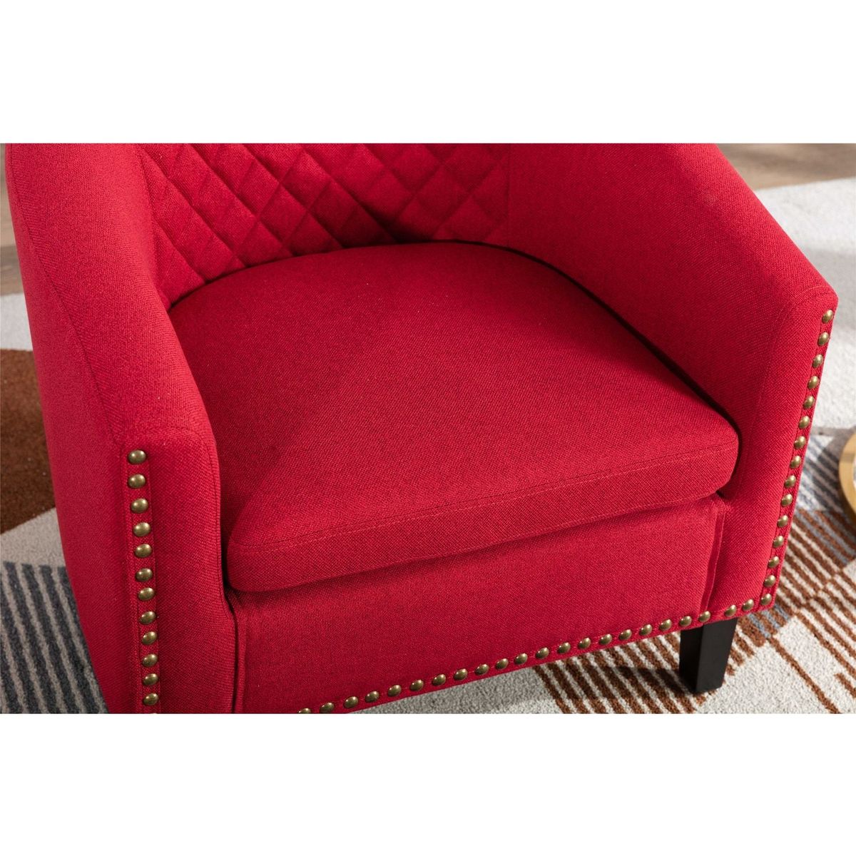 accent Barrel chair living room chair with nailheads and solid wood legs Red Linen