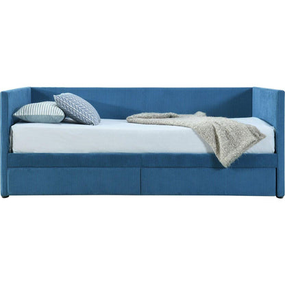 Twin Size Corduroy Daybed with Two Drawers and Wood Slat, Blue