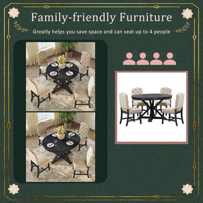 Functional Furniture Retro Style Dining Table Set with Extendable Table and 4 Upholstered Chairs for Dining Room and Living Room (Espresso)