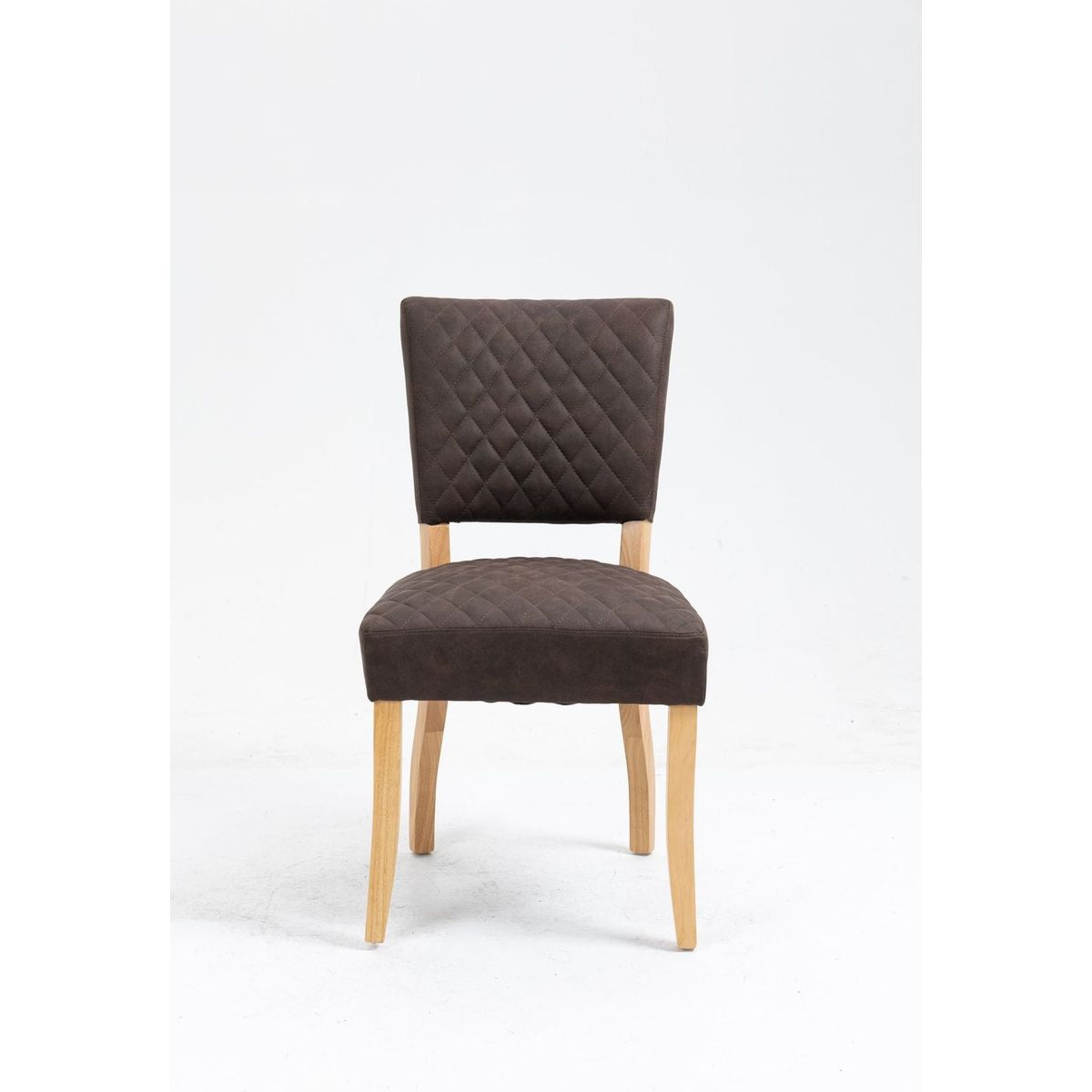 Upholstered Diamond Stitching Leathaire Dining Chair with Solid Wood Legs BROWN