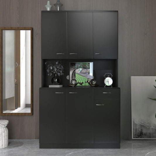 70.87" Tall Wardrobe& Kitchen Cabinet, with 6-Doors, 1-Open Shelves and 1-Drawer for bedroom, Black - Streamdale Furniture
