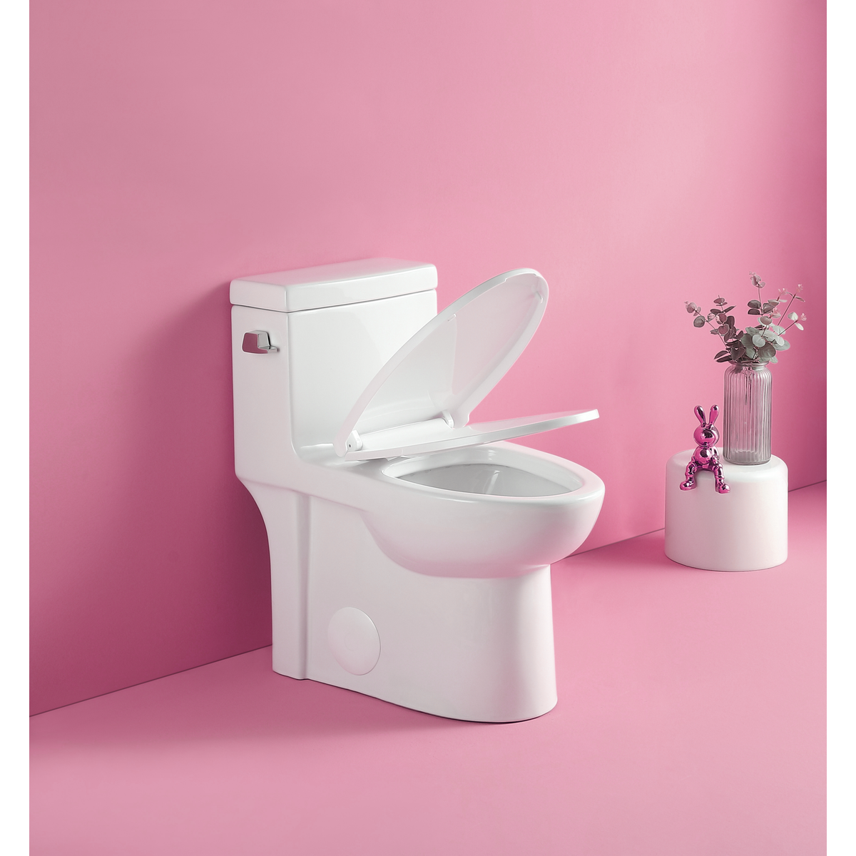 15 1/8 Inch 1.28 GPF 1-Piece Elongated Toilet with Soft-Close Seat - Gloss White 23T03-GW