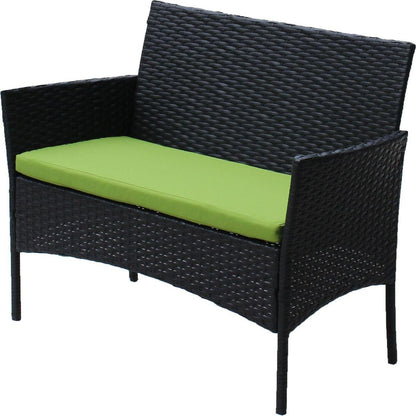 4 PC Rattan Patio Furniture Set Outdoor Patio Cushioned Seat Wicker Sofa (green Cushion)