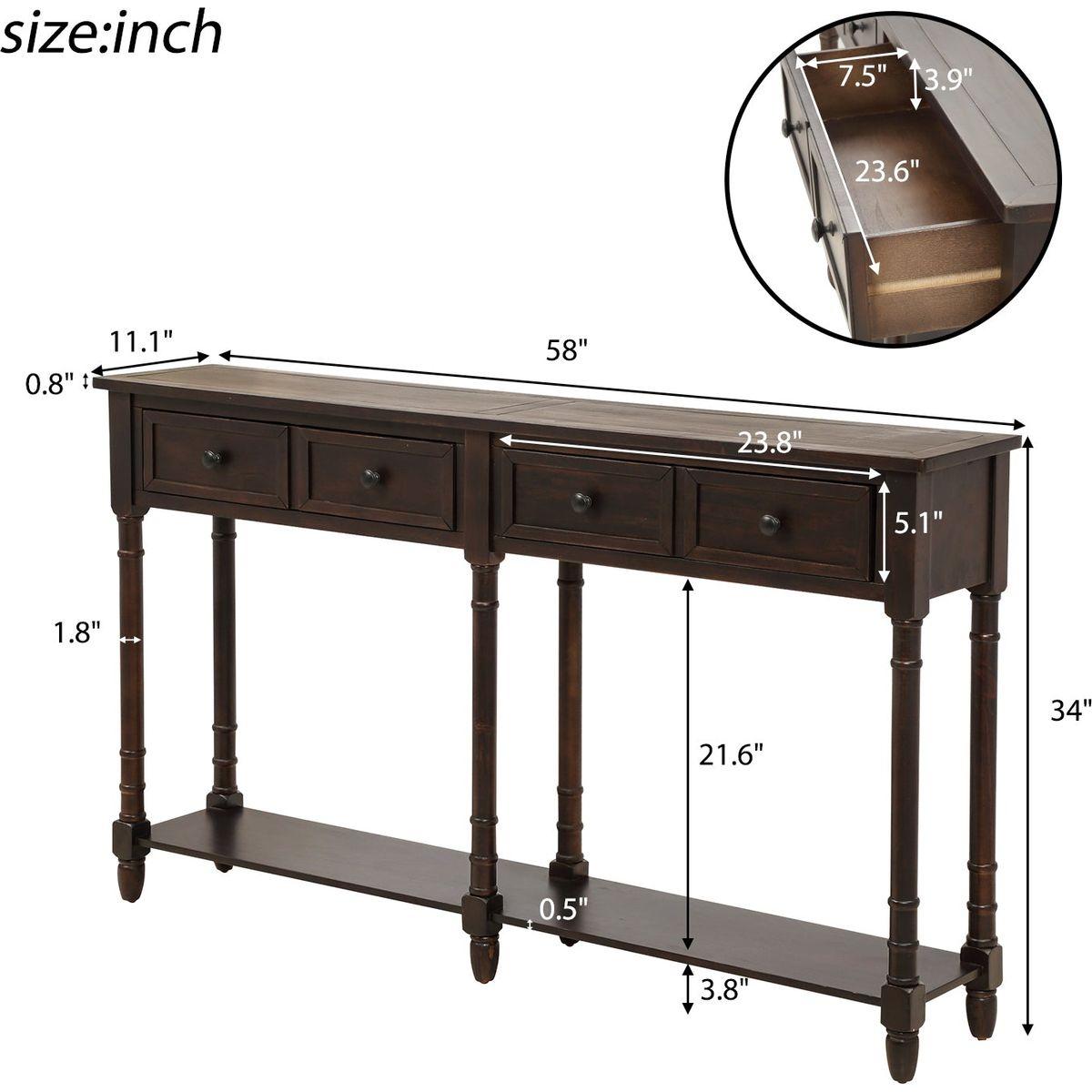 Console Table Sofa Table Easy Assembly with Two Storage Drawers and Bottom Shelf for Living Room, Entryway (Espresso)