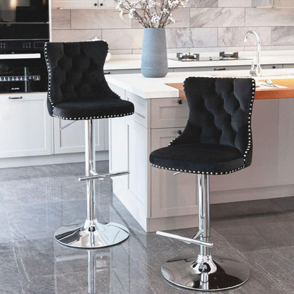 Swivel Velvet Barstools Adjusatble Seat Height from 25-33 Inch, Modern Upholstered Chrome base Bar Stools with Backs Comfortable Tufted for Home Pub and Kitchen Islandlack, Set of 2) - Streamdale Furniture