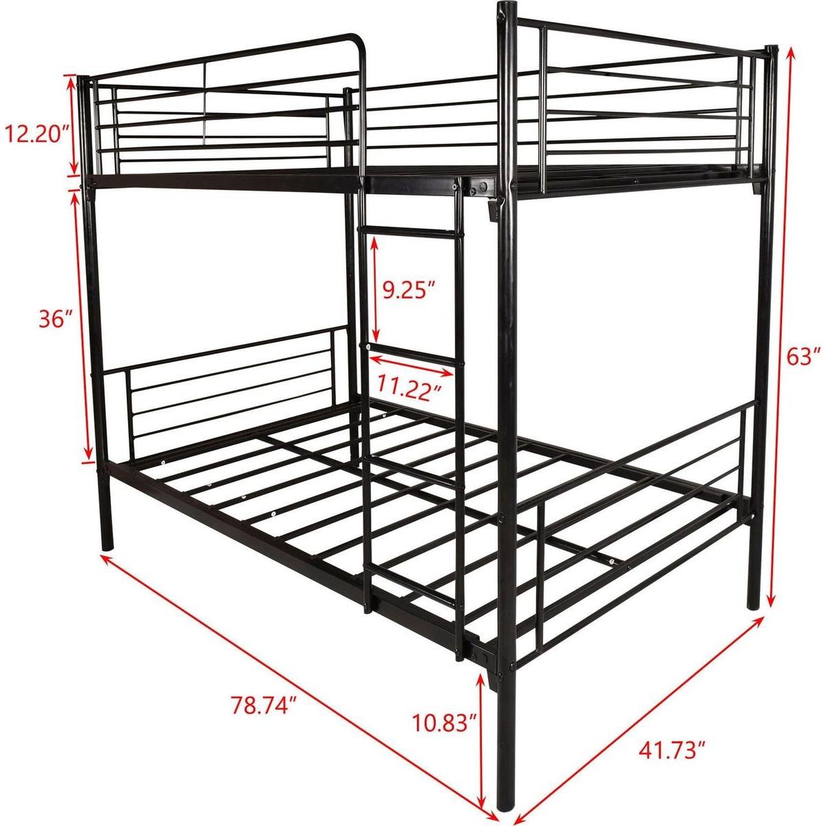 Twin over Twin Bunk Bed, Metal Frame with Ladder - Streamdale Furniture
