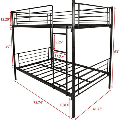 Twin over Twin Bunk Bed, Metal Frame with Ladder - Streamdale Furniture