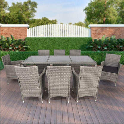 9 piece Outdoor Patio Wicker Dining Set Patio Wicker Furniture Dining Set Glass Top Grey