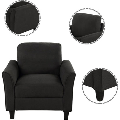 Living Room Furniture Armrest Single chair and Loveseat Sofa (Black)