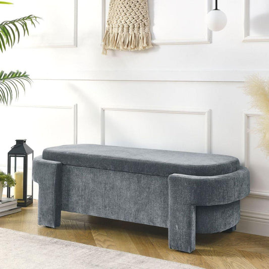 Chenille Upholstered Bench with Large Storage Space for the Living Room, Entryway and Bedroom, Grey,(51.5"x20.5"x17") - Streamdale Furniture