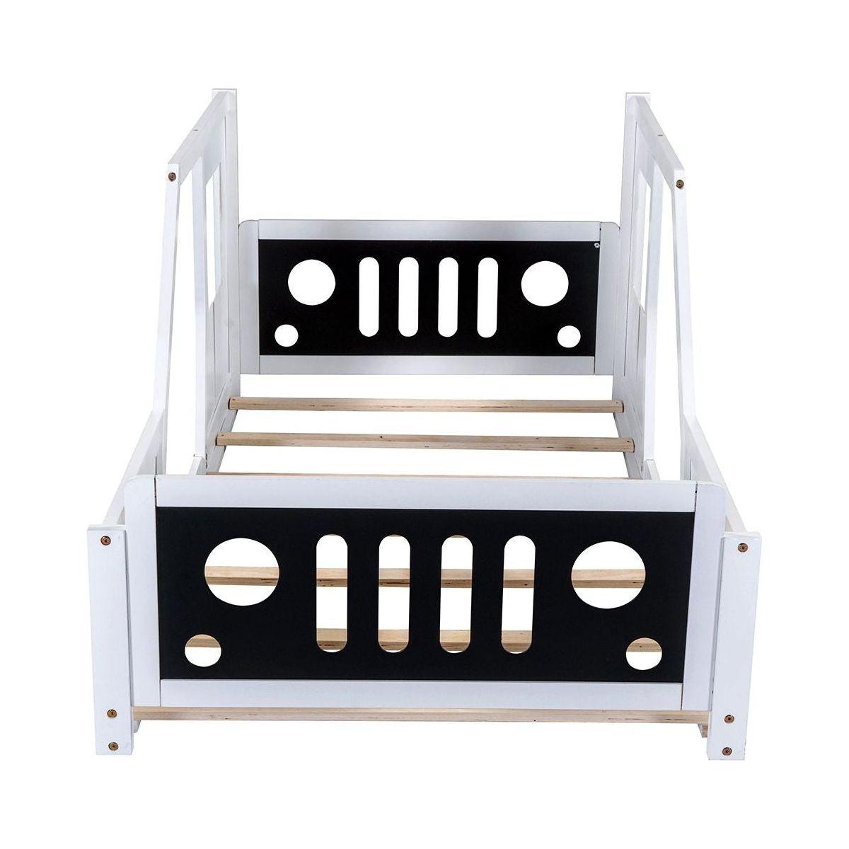 Twin Size Classic Car-Shaped Platform Bed with Wheels, White - Streamdale Furniture