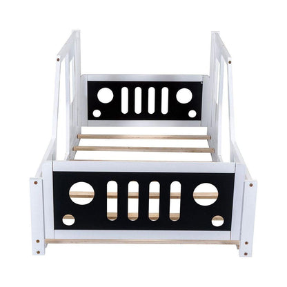 Twin Size Classic Car-Shaped Platform Bed with Wheels, White - Streamdale Furniture