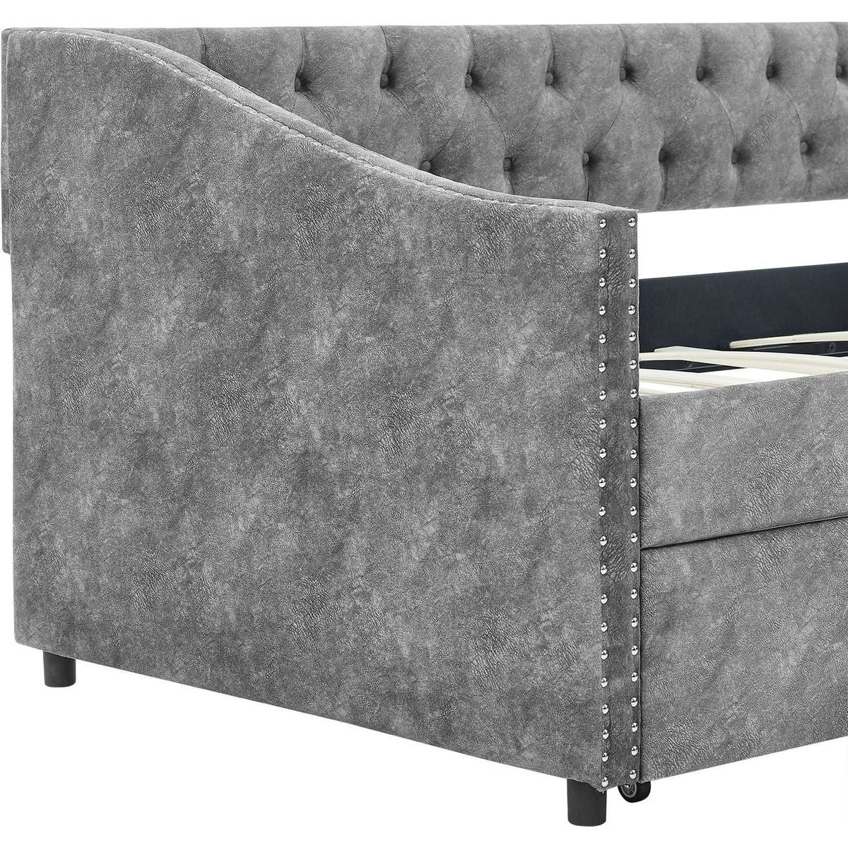 Twin Size Daybed with Drawers Upholstered Tufted Sofa Bed, with Button on Back and Copper Nail on Waved Shape Armsrey1.5"41"30.5"