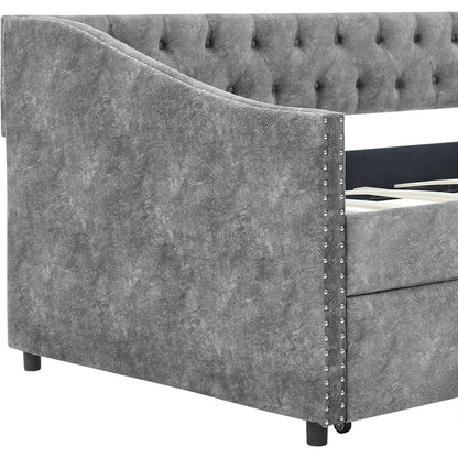 Twin Size Daybed with Drawers Upholstered Tufted Sofa Bed, with Button on Back and Copper Nail on Waved Shape Armsrey1.5"41"30.5"