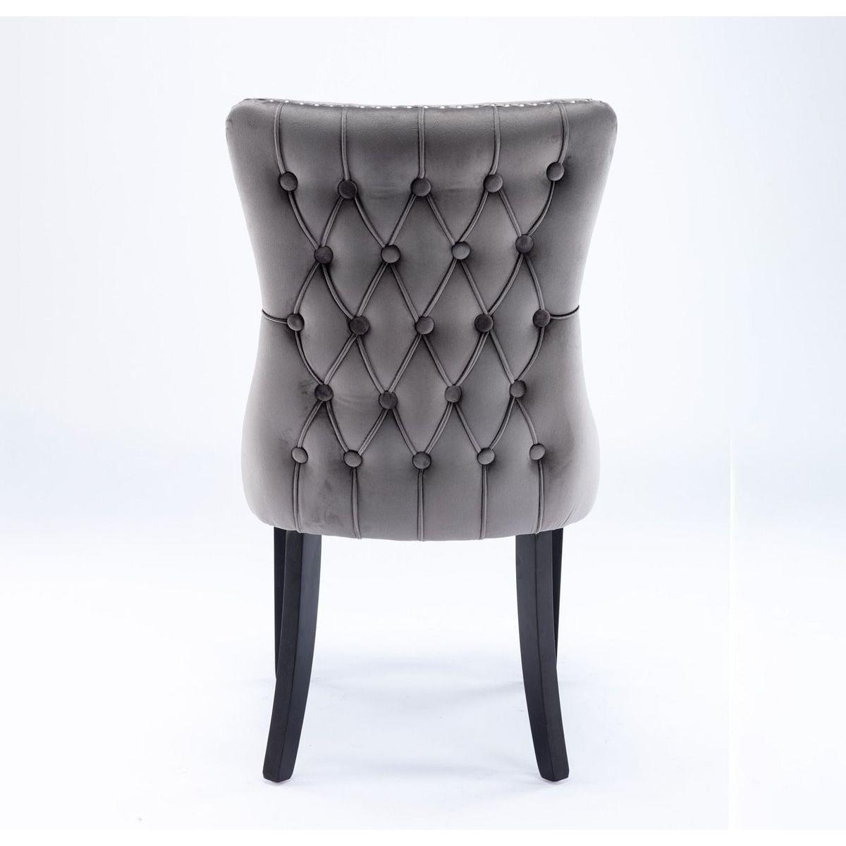 Upholstered Wing-Back Dining Chair with Backstitching Nailhead Trim and Solid Wood Legs, Set of 2, Gray, 8809GY, KD