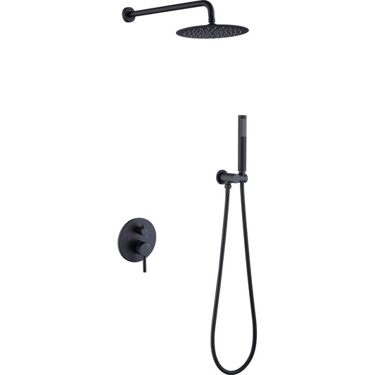 Shower System Shower Faucet Combo Set Wall Mounted with 10" Rainfall Shower Head and handheld shower faucet, Matte Black Finish with Brass Valve Rough-In