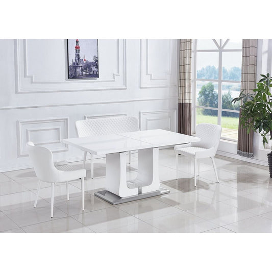 63"/78.7" Extendable Dining Table with Butterfly Leaf, High Gloss Lacquer Coating and Pedestal Base in White/Chrome