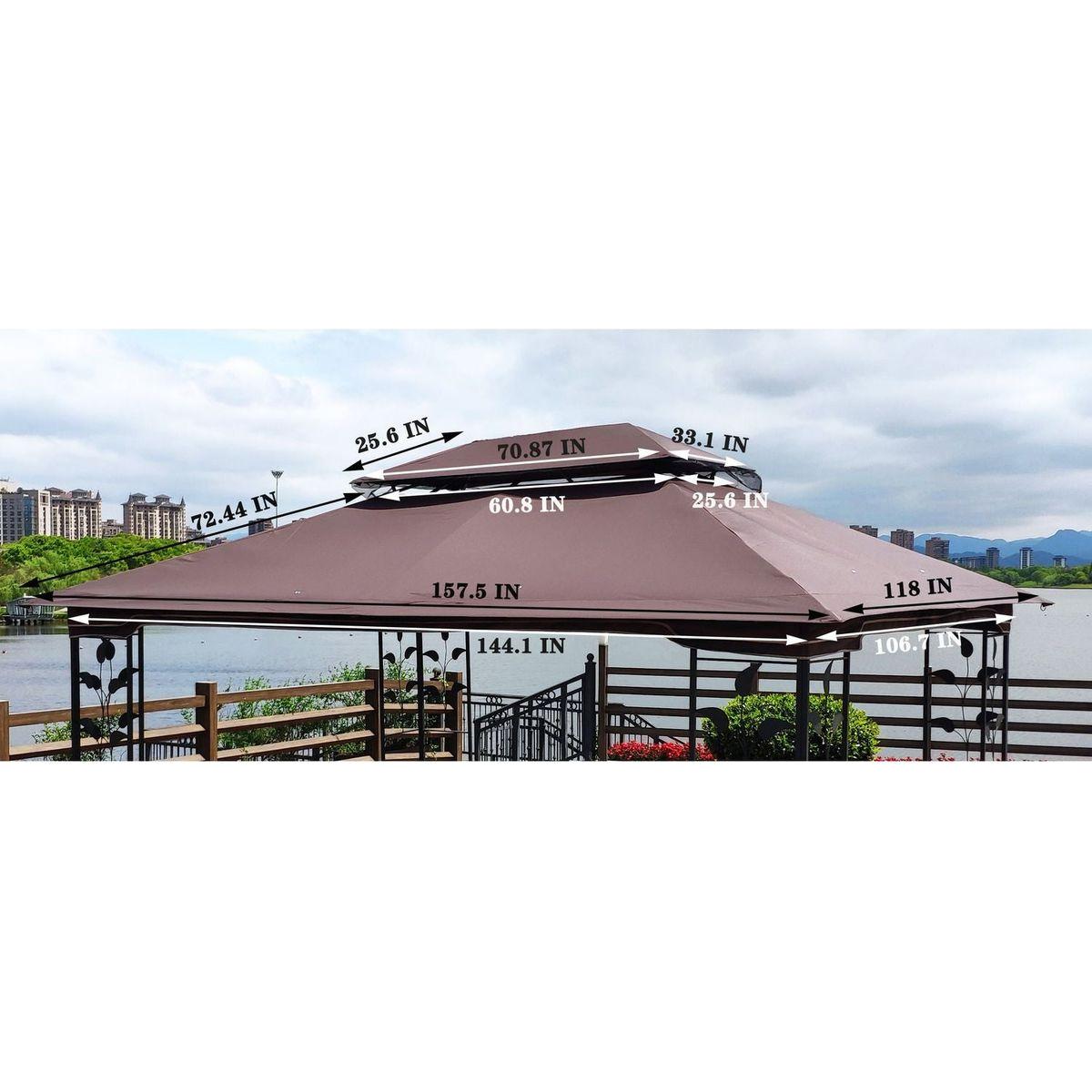 13x10 Ft Patio Double Roof Gazebo Replacement Canopy Top Fabric,Brown