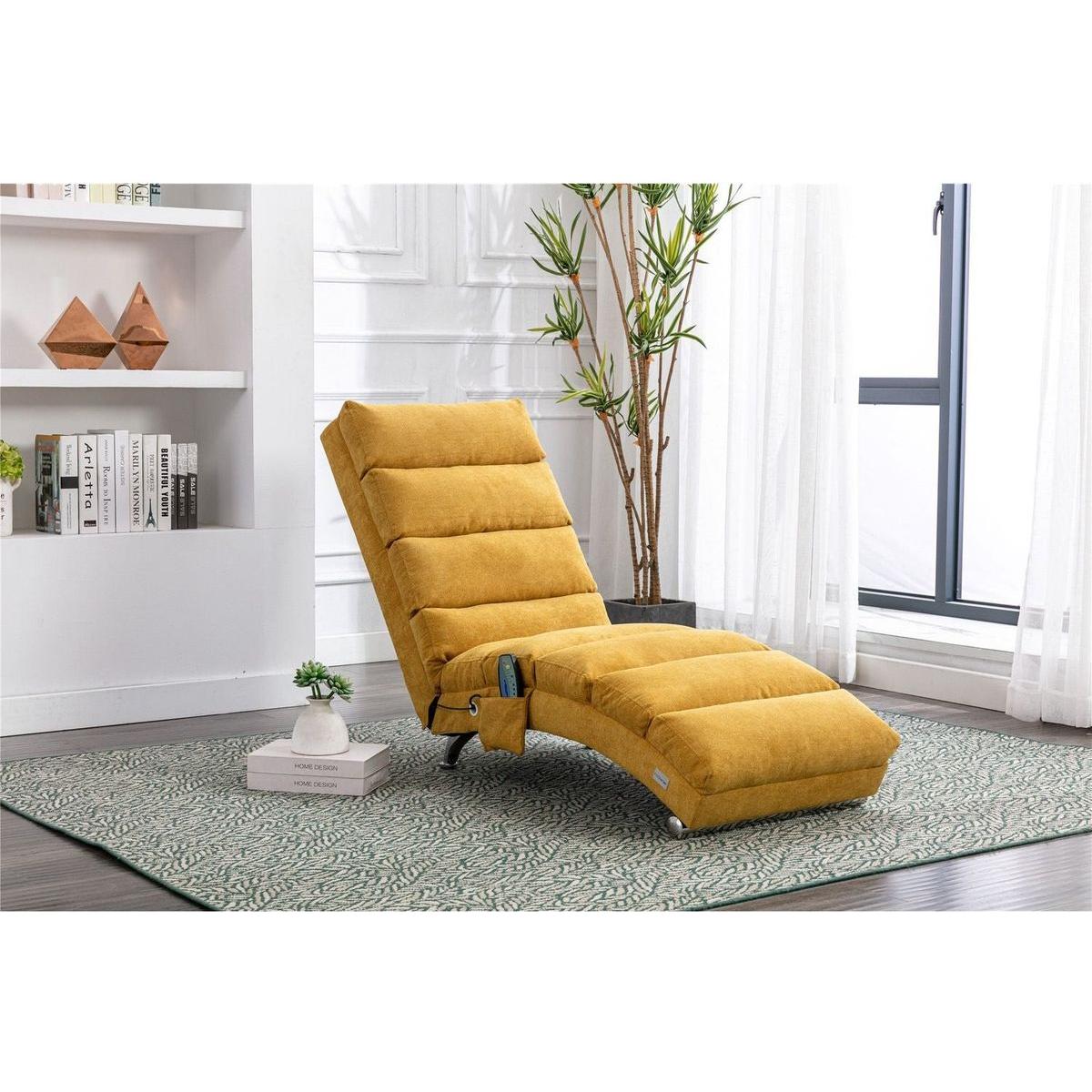 Linen Chaise Lounge Indoor Chair, Modern Long Lounger for Office or Living Room