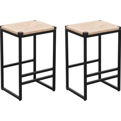 Set of 2 Backless Bar Stools for Kitchen Counter Paper Rope Woven Dining Chairs for Home & Kitchen (Paper Rope Backless)