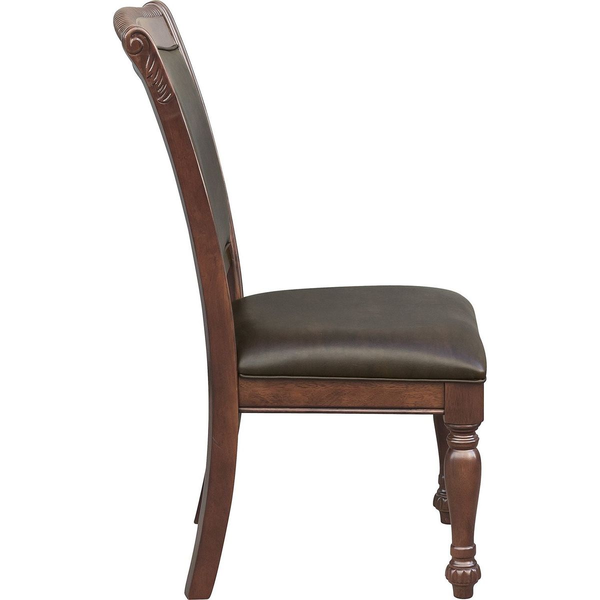 Traditional Dining Wooden Side Chairs Set of 2 Brown Cherry Finish Faux Leather Upholstery Home Furniture