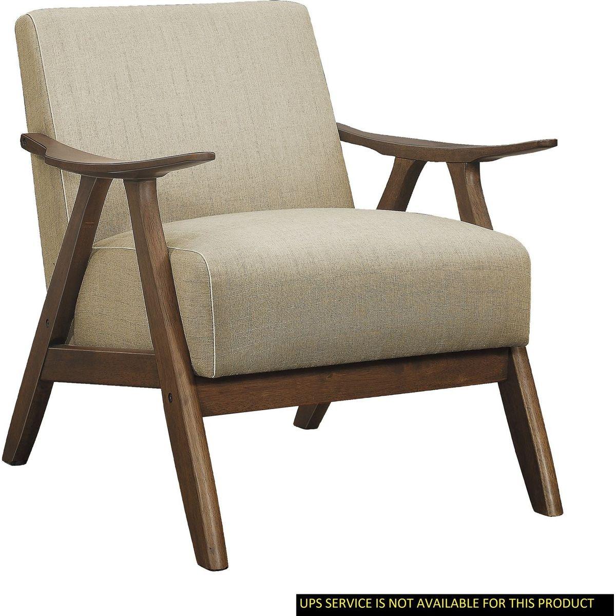 Modern Home Furniture Light Brown Fabric Upholstered 1pc Accent Chair Walnut Finish Wood Cushion Back and Seat Furniture