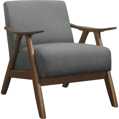 Modern Home Furniture Gray Fabric Upholstered 1pc Accent Chair Walnut Finish Wood Cushion Back and Seat Furniture